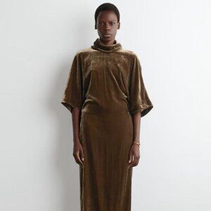 COS DRAPED-NECK VELVET MIDI DRESS